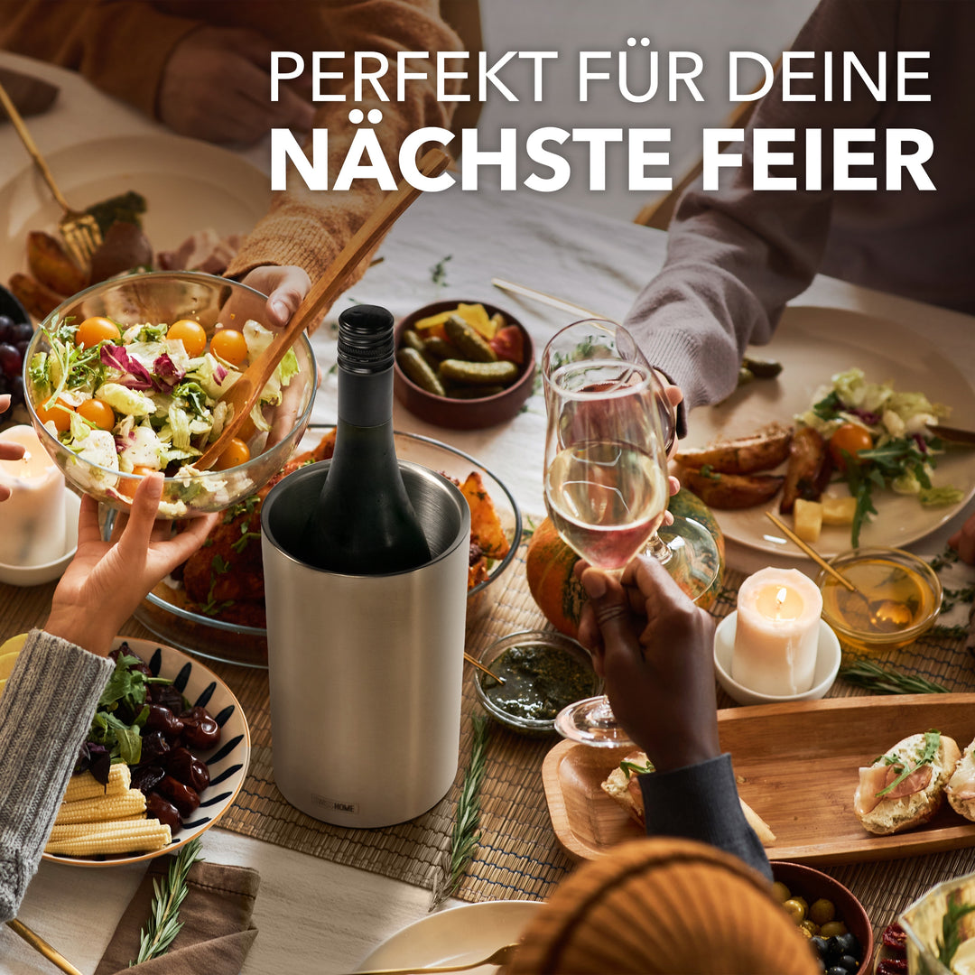 MoreFeel Weinkühler Für Flaschen – Doppelwandig, Vakuumisoliert, Aus Edelstahl, Schwarz – Hält Wein 6h Kühl, Perfektes Geschenk